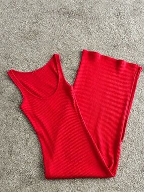 Ribbed Red Maxi Tank Dress